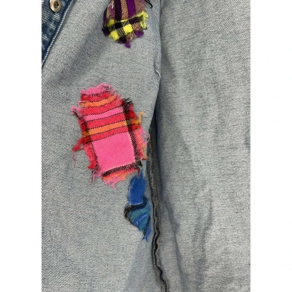 House of Holland Patchwork Denim Distressed Jean Shirt Snap size US 2 - Picture 11 of 13